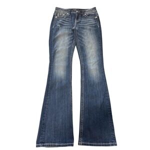 Miss Me Wmn Bootcut Jeans Embroidered Back Pockets Whiskered Detail Sz 27 Blue